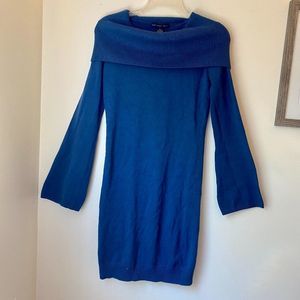 Blue Cowl Neck Sweater Dress w/ Bell Sleeves Size XS